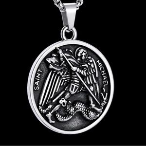 Saint Michael Defeating Dragon- Archangel Religious Holy Catholic Medal Necklace